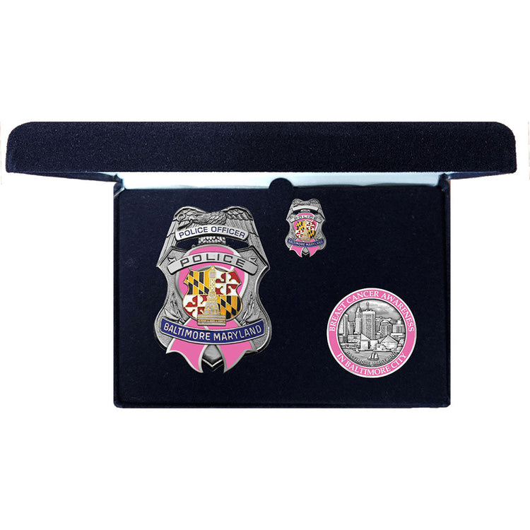 Baltimore Police Department Breast Cancer Badge, Coin and Pin Set