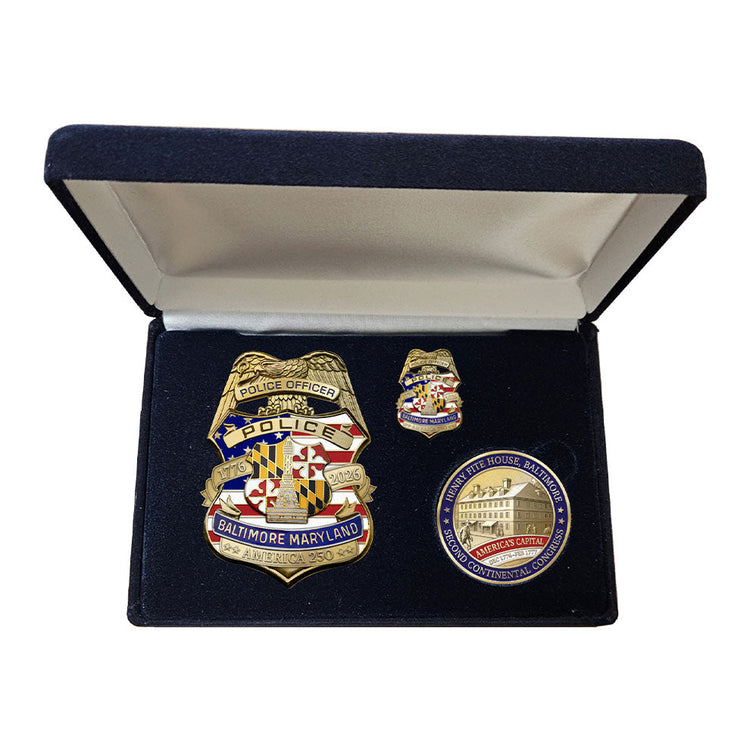 Baltimore Police Department America's 250th Birthday Badge, Coin, and Pin Set