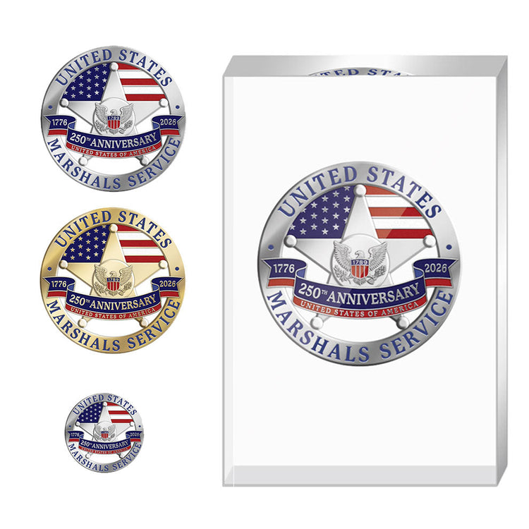 USMS 250th Anniversary Lucite, Coin, and Pin for Retirees