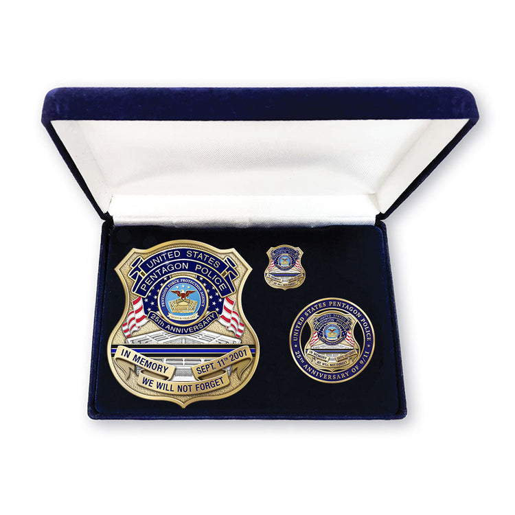 Pentagon Police 25th Anniversary of 9/11 Badge, Coin and Pin Set