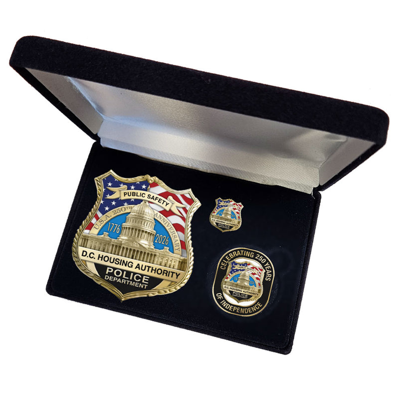 DC Housing Authority Police America's 250th Anniversary Badge, Coin and Pin Set