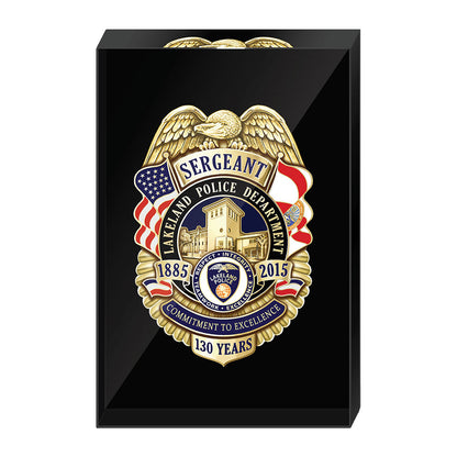 Lakeland Police Department 130th Anniversary/Memorial Badge in Lucite