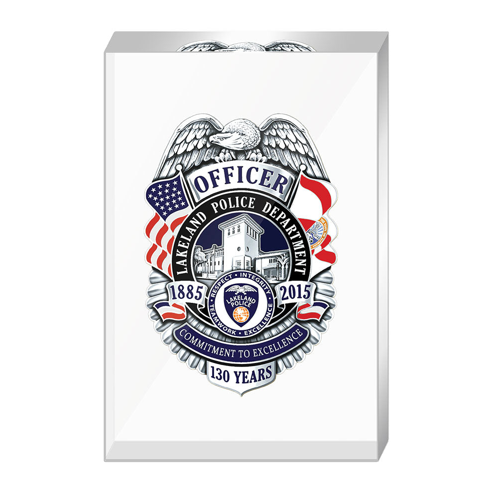 Lakeland Police Department 130th Anniversary/Memorial Badge in Lucite