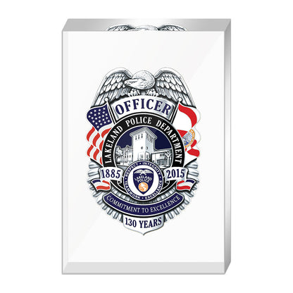 Lakeland Police Department 130th Anniversary/Memorial Badge in Lucite