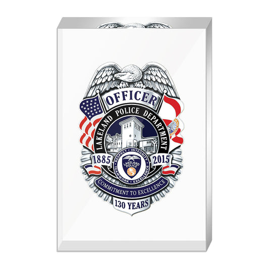Lakeland Police Department 130th Anniversary/Memorial Badge in Lucite