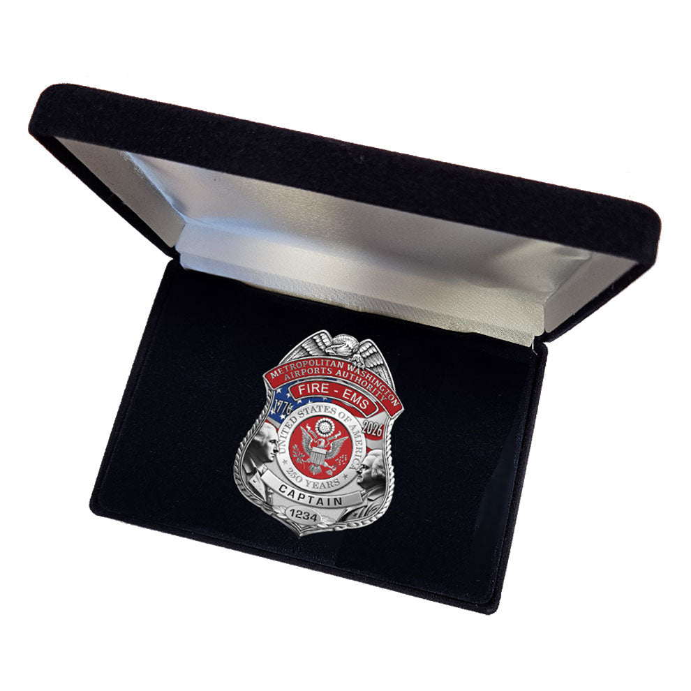 MWAA America's 250th Anniversary Fire/EMS Badge in Presentation Box