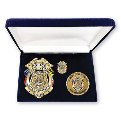 Howard County 75th Anniversary Badge, Coin, and Pin Set