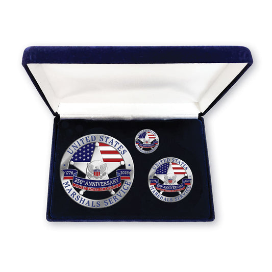USMS 250th Anniversary of America Badge, Coin, and Pin Set