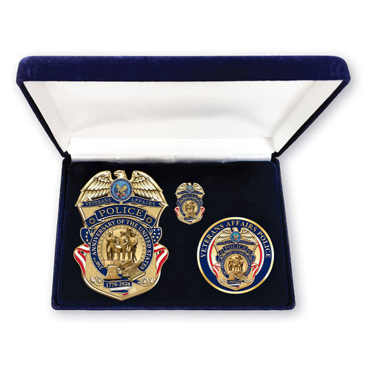 Veterans Affairs 250th Anniversary Badge, Coin, and Pin Set