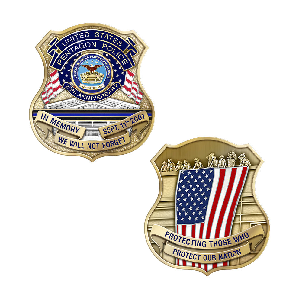 Pentagon Police 25th Anniversary of 9/11 Badge Shaped Coin