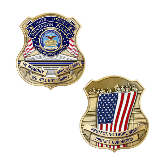 Pentagon Police 25th Anniversary of 9/11 Badge Shaped Coin