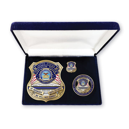 Pentagon Police 25th Anniversary of 9/11 Badge, Coin and Pin Set
