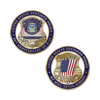 Pentagon Police 25th Anniversary of 9/11 Badge, Coin and Pin Set