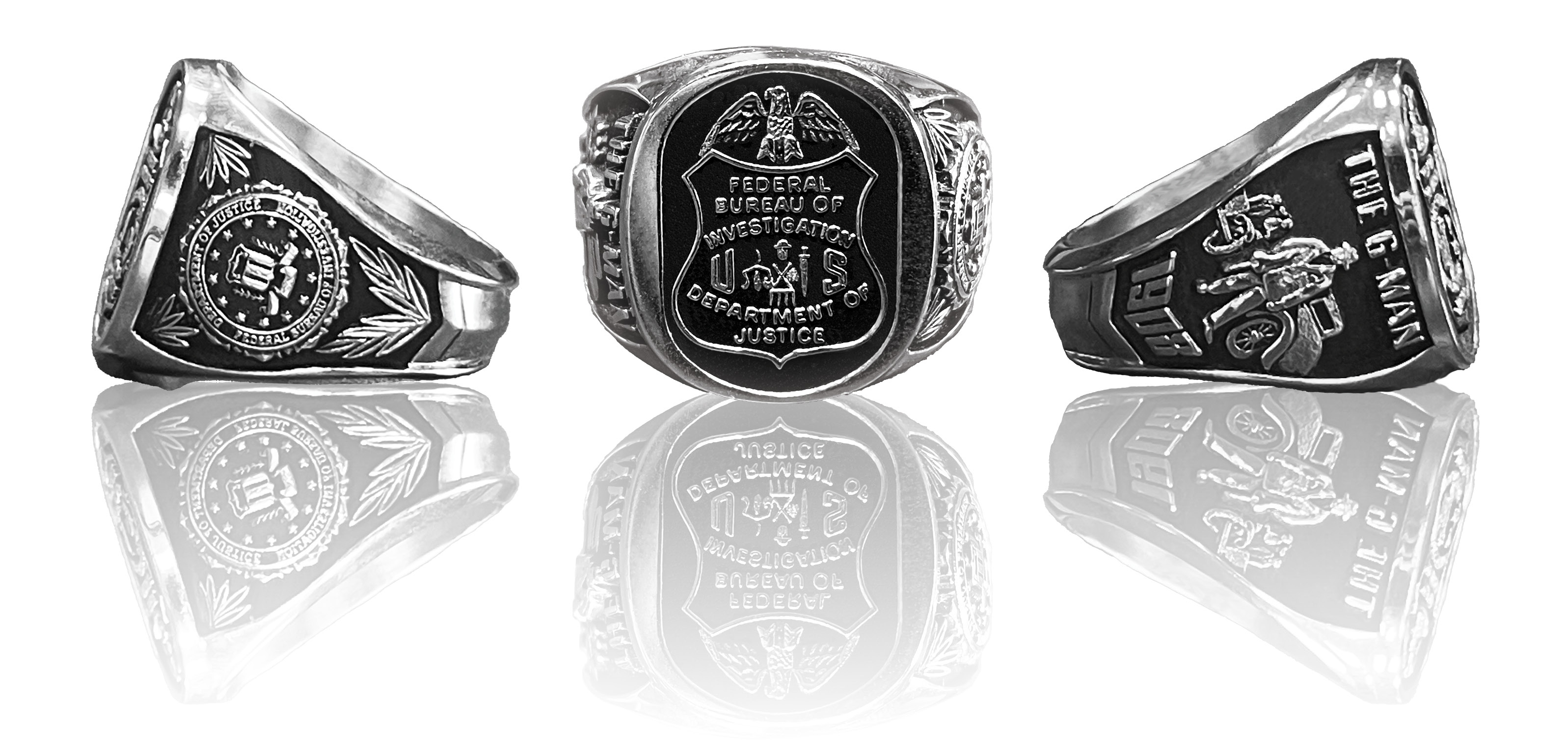 FBI G-man ring in sterling silver with a dark finish